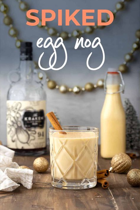 Spiked Eggnog Recipe, Eggnog Recipe Spiked, Eggnog With Rum, Alcoholic Eggnog, Cocktail Punch, Punch Christmas, Homemade Horchata, Eggnog Cocktail, Eggnog Drinks