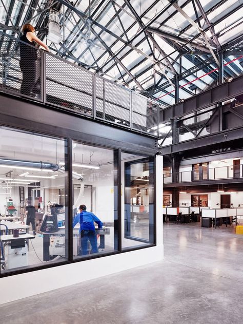 New lab Brooklyn Navy Yard by Macro Sea Warehouse Office Design, Warehouse Architecture, Warehouse Renovation, Warehouse Office, Brooklyn Navy Yard, Factory Interior, Warehouse Conversion, Industrial Office Design, Factory Architecture