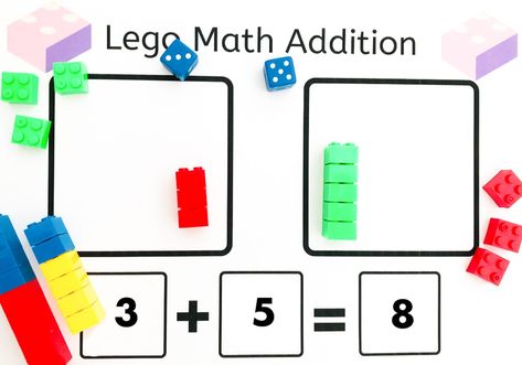 Lego Brick Math Addition Activity Addition Task Boxes, Addition Mats, Addition Activity, Lego Math, Adding Numbers, Math Center Games, Addition Activities, Human Body Unit, First Number