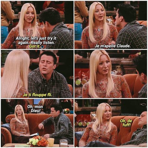 ➛ friends [10x13] ━ ❈ ━ ➛These have got to be some of my favorite Friends scenes ever! When Joey speaks French 😂😂 And, they are definitely… Joey Speaking French, Joey Friends Quotes, Friends Dialogues, Quotes On Friends, Joey Tribbiani Quotes, Joey Quotes, Scene Friends, Friends Joey, Speaking French