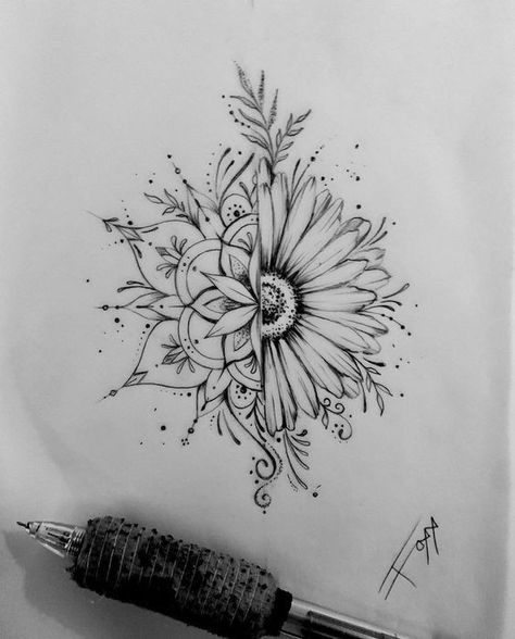 Half Mandala Flower Tattoo, Cover Up Tattoos Back Of Neck, Thigh Tattoos Women Sunflower, Flower Elbow Tattoos For Women, Womens Leg Tattoo Ideas, Elbow Flower Tattoos, Brooke Tattoo, Sinister Tattoos, Half Flower Tattoo