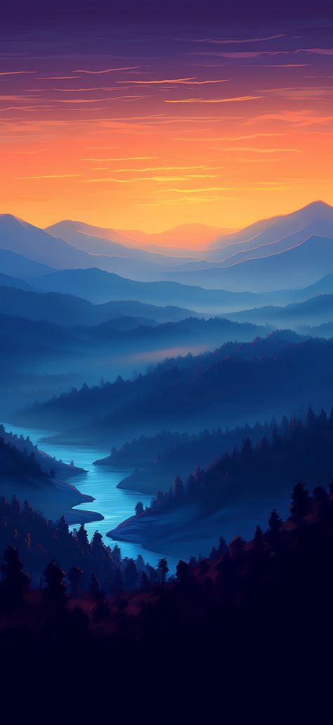 https://play.google.com/store/apps/details?id=one4studio.wallpaper.one4wall Vibrant Phone Wallpaper, Sun Rise Mountains, Snow Capped Mountains Painting, Sun Rise Illustration, App Background Wallpapers, Fall Mountain Wallpaper, Sun Rise Wallpaper, Summer Camp Wallpaper, Mountain Valley Painting