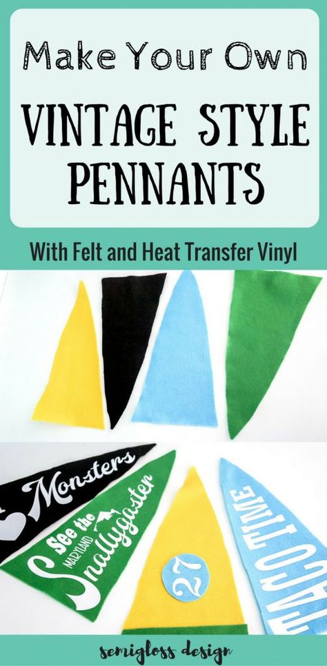 Learn how to make a vintage inspired pennant. So easy to customize and perfect for kid's rooms. These DIY felt flags are so easy to make! Diy Vintage Pennant, Camping Diy Decorations, Pennet Flag Decor, Pennant Decor, Pennants Diy, Diy Pennant, Baseball Banquet, Team Banners, Diy Flag