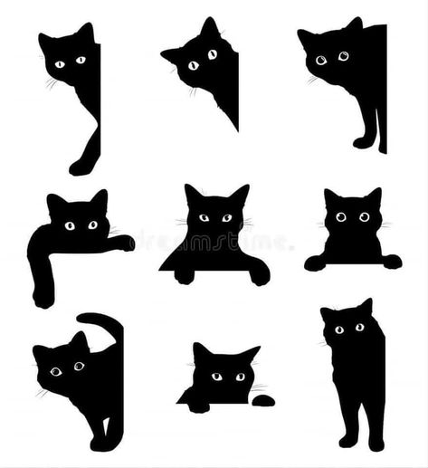 Black And White Cat Wallpaper, White Cat Wallpaper, Silhouette Chat, Kitty Tattoos, Black Cat Illustration, Clipart Animals, Black Cat Silhouette, Peeking Cat, Black Cat Tattoos