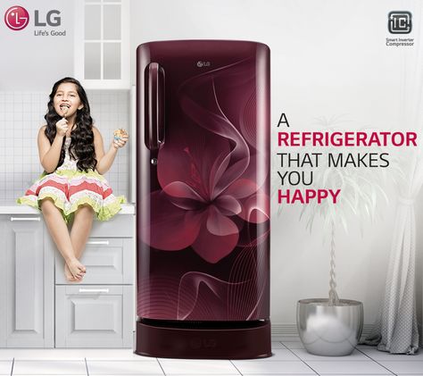 Take energy efficiency to the next level with the #LG Direct Cool #Refrigerator! The smart inverter compressor with extensive features saves electricity that keeps everyone happy. Fridge Poster Design, Home Appliances Advertising, Social Awareness Posters, Single Door Fridge, Single Door Refrigerator, Refrigerator Mini, Refrigerator Brands, Xiaomi Wallpapers, Best Refrigerator