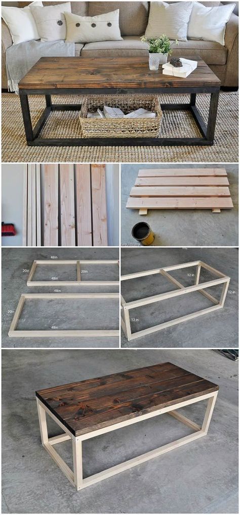 DIY Industrial Coffee Table Clean lines and classic stain help bring this DIY coffee table its industrial flair. This DIY furniture project could be completed in a few hours and give you a new coffee table to enjoy for years to come! #DIYHome #DIYDecor #DIYFurniture Diy Home Decor For Apartments, Koti Diy, Diy Living Room Decor, Diy Holz, Living Room On A Budget, Diy Coffee Table, Diy Home Decor Bedroom, Diy House Projects, Well Decor