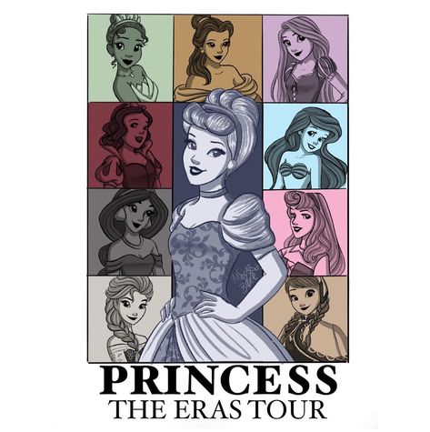 Marissa Belle on Instagram: “The Princess Eras Tour, I was inspired by @fittingpiecesandco please share with your favorite Taylor or Princess Song. #theerastour…” Disney Princess Illustration Art, Princess Eras Tour, Disney Eras Tour, Disney Princess As Taylor Swift Albums, Disney Taylor Swift, Eras Tour Drawing, Taylor Swift Disney, In My Eras Era, Animated Disney Characters