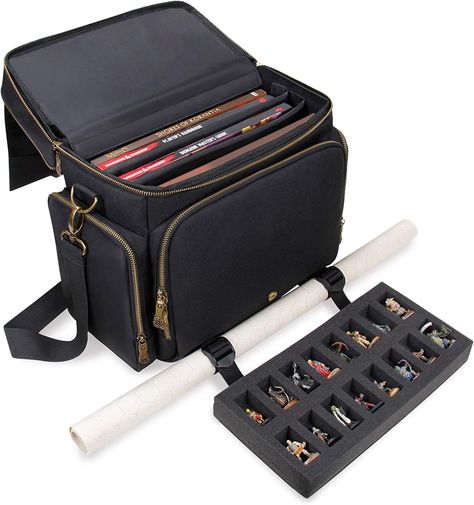 Gift for dungeon master Tabletop DnD Bag - RPG Adventurer's Dungeons and Dragons Accessories Bag with Miniatures Storage, Mat Holder, DnD Dice & Token Pockets, Fits 4-8 Books, DM's Guide, Player's Handbook CARRY EVERYTHING YOU NEED: Room enough for your dragon's hoard of player or DM gear. From dice, minis, books, maps and snacks, the ENHANCE Adventurer's DnD Bag can carry it all RPG BAG FOR YOUR PERSONAL ARCANE LIBRARY: Store 4-8 books Miniatures Storage, Dnd Bag, Dungeons And Dragons Accessories, Dnd Mini, Dungeon Master's Guide, Mini Storage, Accessories Bag, Dungeons Dragons, Dnd Dice