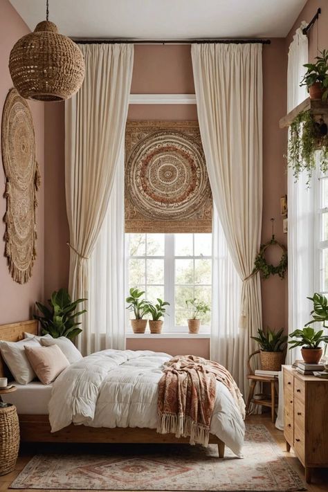 Unlock your bohemian dreams with 20 mesmerizing curtain ideas for your bedroom! Elevate your space with flowing fabrics, intricate patterns, and warm hues that will transport you to a serene and stylish haven. Click to explore and find your perfect boho curtains today! Boho Curtain Ideas, Decorating Small Kitchen, Sheer Curtains Living Room, Cute Rooms, Sheers Curtains Living Room, Dye Curtains, Curtains Sheer, Cozy Interior Design, Coastal Bedroom Decorating