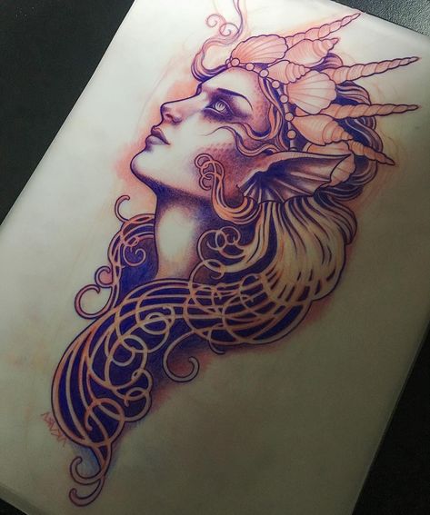 Looking for a neotrad portrait tattoo kinda like this Aphrodite Tattoo, Tattoo Mermaid, Siren Tattoo, See Tattoo, Tattoo Culture, Disney Tattoo, Mermaid Tattoo, Mermaid Tattoos, Celtic Tattoos