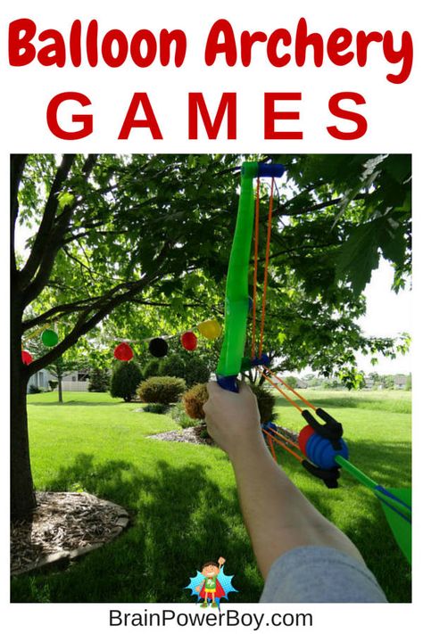 Fun, easy to set up, Balloon Archery Games. Part of an outdoor challenge and one of our collection of exciting activities for boys. Archery Birthday, Archery Party, Summer Sensory, Boy Crafts, Outdoor Challenge, Fire Balloon, Archery Games, Archery Tips, Activities For Boys