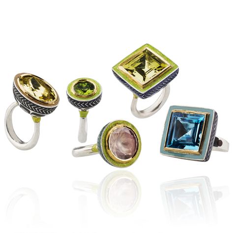 Silver Tile Rings Cocktail Ring Designs, Silver Tile, Alice Cicolini, Precious Rings, London College Of Fashion, Fortnum And Mason, Hot Jewelry, Ring Collection, Colored Gems