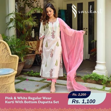 Pink & White Regular Wear Kurti With Bottom Dupatta Set ✅ 100% Original & Quality products ✅ COD Available for New Gen Products ✅ 3 days Returns & Exchange for New Gen Products (If the product is wrong/defective ) ✅ Free shipping on all orders Shop Now: 📞 +91 9835692764 🌐 https://sarikart.com/ . . . . . . . #Suit #saree #co-ords #flat50%off #ElegantEthnics #IncredibleCraftsmanship #TraditionalTreasures #SparklingSplendor #BridalBling #TimelessTraditions #PearlPerfection #TraditionalSaree #S... Bollywood Theme Party Outfit, Bollywood Theme Party, Bollywood Theme, Kurta Pant Set, Style Pant, White Kurta, Floral Print Design, Dupatta Set, Kurta With Pants