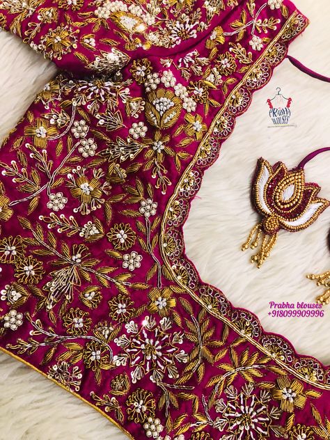 Full Blouse Maggam Work Designs, Maroon Blouse Designs, Gold Blouse Designs, Red Blouse Design, Neck Models, Green Blouse Designs, Magam Work Designs, Maggam Designs, Maggam Blouses