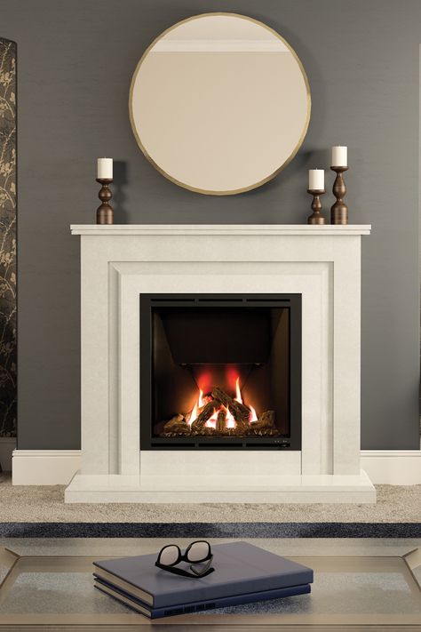 Gas Fires And Surrounds, White Fire Surround, Gas Fireplace Ideas Living Rooms, Luxury Fireplace, Fireplace Mantel Surrounds, Classic Fireplace, Log Bed, Blue Living Room Decor, Contemporary Fireplace