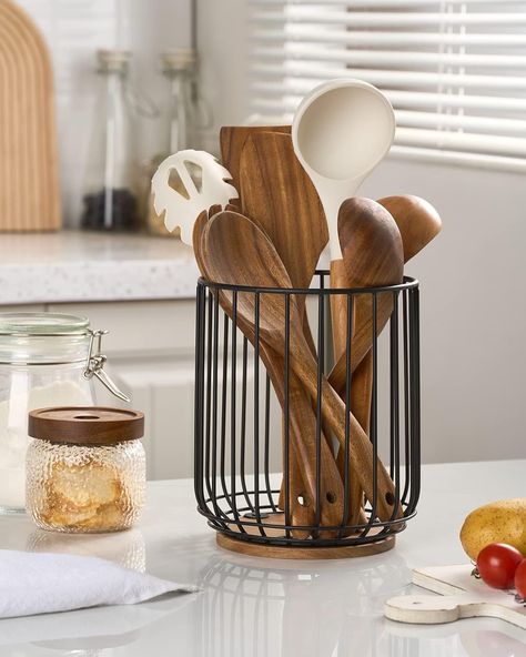 Farmhouse Utensil Holder, Kitchen Utensil Rack, Cooking Utensil Holder, Kitchen Utensil Storage, Utensil Rack, Wooden Kitchen Utensils, Utensil Storage, Utensil Crock, Kitchen Utensil Holder