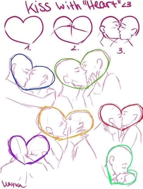 Drawing Kiss Reference, Kisses Poses Drawing, How To Draw Someone Kiss, Drawing Kissing Tutorial Art Reference, How To Draw Characters Kissing, Kiss Anatomy Drawing, How To Draw People Kissing Heart, Couple Reference Kiss, Tutorials Drawing Kiss