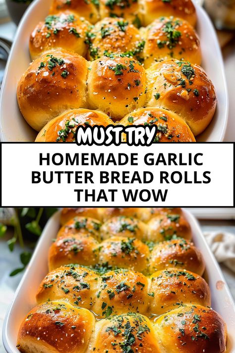 Transform your dinner table with homemade Garlic Butter Bread Rolls that are as delightful to eat as they are easy to make! These soft, fluffy rolls are infused with aromatic garlic and rich butter, creating a flavor explosion with every bite. Perfect for any occasion, they make a fantastic side for family dinners or holiday feasts. With our step-by-step guide, you’ll master the art of baking these delicious rolls and have everyone asking for seconds. Garlic Butter Bread, Garlic Butter For Bread, Fluffy Rolls, Buttery Rolls, Homemade Garlic Butter, Bread Rolls Recipe, Butter Bread, Baked Rolls, Impressive Recipes