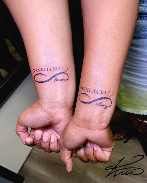 Tattoo For Daughter, Mommy Daughter Tattoos, Tattoos On Wrist, Roman Numeral Tattoo, Numeral Tattoo, Bestie Tattoos, Cute Tattoos On Wrist, Cute Matching Tattoos, Matching Friend Tattoos