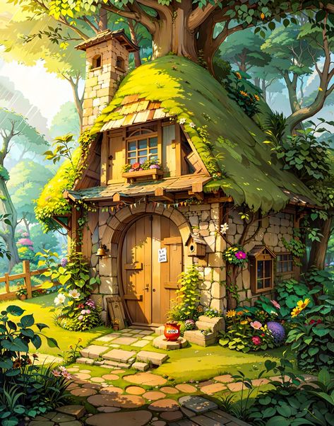 4k version of Winnies house - i_m8_art's Ko-fi Shop - Ko-fi ❤️ Where creators get support from fans through donations, memberships, shop sales and more! The original 'Buy Me a Coffee' Page. Fantasy Cottage Art, Cottage Concept Art, Fantasy House Concept, Coloring Aesthetic, Cottage Illustration, Fantasy Cottage, Fairytale Cottage, Fantasy Homes, Cottage Art