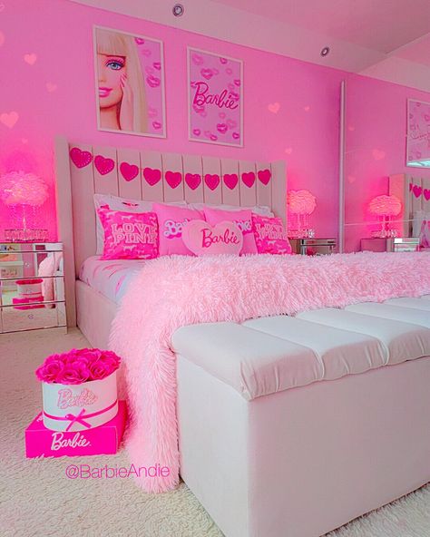 Pink Barbie Room Decor, Pink Kids Room Ideas, Barbie Inspired Room Decor, Pink Teen Room Ideas, Room Ideas For Girls 7-8, Girls Barbie Bedroom, Barbie Inspired Bedroom, Barbie Theme Bedroom, Cozy Room Aesthetic Pink