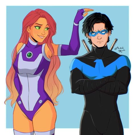 Starfire Costume, Starfire Dc, Robin Starfire, Teen Titans Starfire, Dc Couples, Nightwing And Starfire, Original Teen Titans, Teen Titans Fanart, Teen Titan