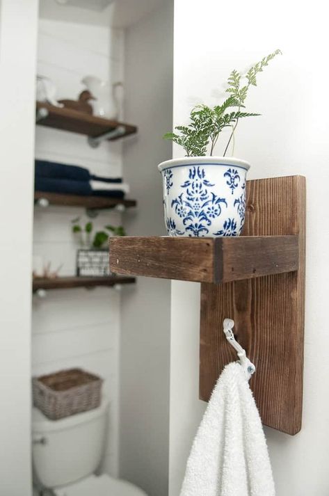 Diy Towel Holder Bathroom, Bathroom Hand Towel Holder Ideas, Diy Towel Holder, Hand Towel Holder Ideas, Collection Shelves, Towel Holder Diy, Restroom Ideas, Mudroom Bathroom, Bathroom Hand Towel Holder