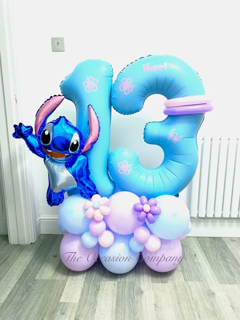 Lilo And Stitch Balloon Bouquet, Stitch Birthday Balloon Ideas, Lilo And Stitch Balloons, Stitch Balloon Decoration, Stitch Balloon Bouquet, Stitch Balloons, Lilo And Stitch Birthday Party, Balloon Stack, Balloon Boutique