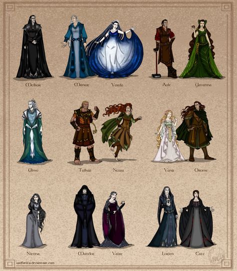 The Silmarillion: The Valar - Couples Version Valar Lotr, Lotr Valar, Ulmo Valar, Lotr Silmarillion, Silmarillion Characters, Silmarillion Art, The Valar, The Silmarillion, John Howe