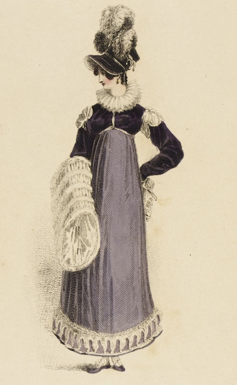 Regency Walking Dress, 1810s Fashion, 1820 Fashion, London February, Regency Fashion Plates, Regency Clothing, Walking Dress, Regency Gown, Regency Era Fashion