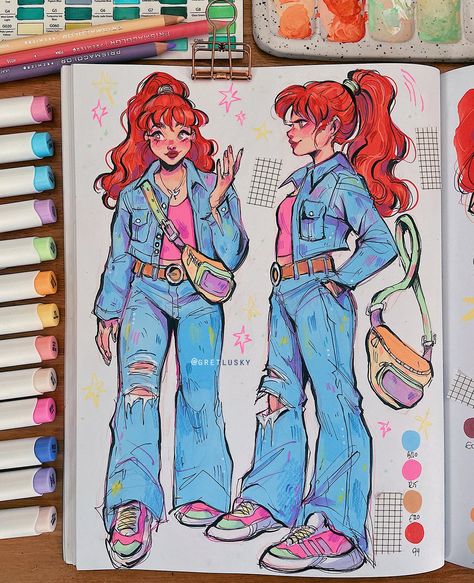 Sketchbook Filling, Gretlusky Art, Marker Sketches, Sketchbook Idea, Posca Art, Girls Art, Sketchbook Ideas, Aesthetic Stuff, Arte Sketchbook