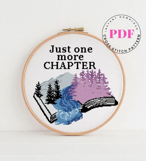 Bookish Cross-Stitch and Embroidery Patterns to Download and Make Quote Cross Stitch, White Symbol, Fiber Crafts, Funny Cross Stitch Patterns, Nature Cross Stitch, Knit Ideas, Easy Cross, Mountain Forest, Cross Stitch Bookmarks