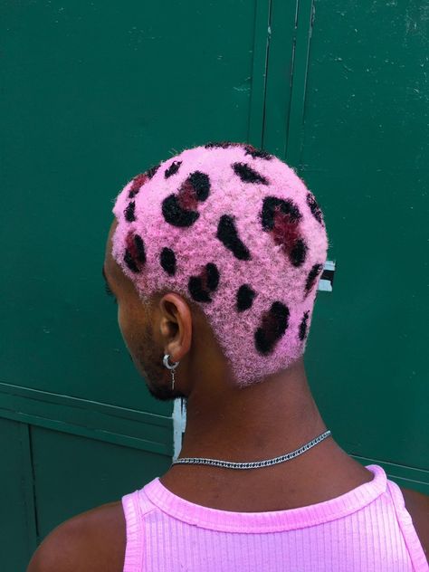 Cheetah Print Hair Men, Cheetah Print Buzzcut, Short Hair Dye Ideas, Pink Jaguar, Cheetah Print Hair, Bleached Hair Men, Shaved Head Designs, Boys Colored Hair, Half And Half Hair