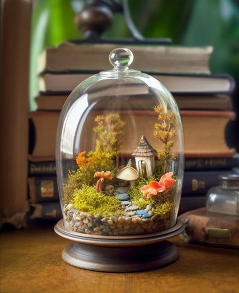 #ai-art #wallpaper #tiny Glass Cloche Ideas, Fall Terrarium, Diy Terrarium Ideas, Procreate Kawaii, Cloche Terrarium, Artificial Landscape, Dome Art, Cloche Ideas, Terrarium Fairy Garden