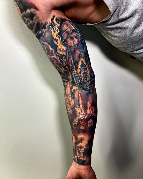 A little peak at this spicy #healed fire sleeve I’ve been working on 🔥❤️ #firefighter #fireman #firstresponders #colortattoo #colortattoosleeve Firefighter Half Sleeve Tattoo, Firefighter Tattoo Ideas, Firefighter Tattoo Sleeve, Fireman Tattoo, Firefighter Tattoos, Firefighter Tattoo, Fire Fighter Tattoos, Full Arm Tattoos, Sleeve Men