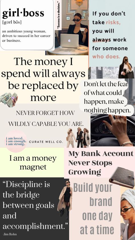 Business Woman and Money Magnet #girlboss #bosswoman #female #femalepower #moneymagnet #wallpaper #collagewallpaper #collage #quotes #visionboard Business Woman Aesthetic Wallpaper, Powerful Business Woman Aesthetic, Powerful Business Woman, Women Power Quotes, Woman Aesthetic Wallpaper, Woman Affirmations, Collage Quotes, Quotes Collage, Business Woman Aesthetic