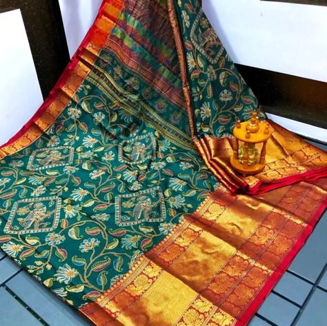 Narayana Peta Kalamkari Printed Cotton Sarees Saree Details --------------------- Saree Length : 6.30 meters Blouse : Pallu Color Plain Blouse (80points) Fabric : Pure Uppada Pattu Weight : 550 Grams Shop Address Saradhi Handlooms https://maps.app.goo.gl/cmZzKp8fXBygb4DF9 Instagram https://www.instagram.com/uppadasilksaree?igsh=Z2toeTI5NmthbWRo Facebook https://www.facebook.com/uppadasilksareess?mibextid=ZbWKwL Whatsapp 7095777142 For Enq & Orders #saree #uppada #pattusarees #sareel... Traditional Pre-draped Tussar Silk Saree With Pallu, Pre-draped Tussar Silk Saree With Border, Traditional Tussar Silk Pre-draped Saree With Pallu, Tussar Silk Pre-draped Saree For Puja With Border, Tussar Silk Pre-draped Saree With Border For Puja, Uppada Pattu Sarees, Plain Blouse, Latest Sarees, Peta