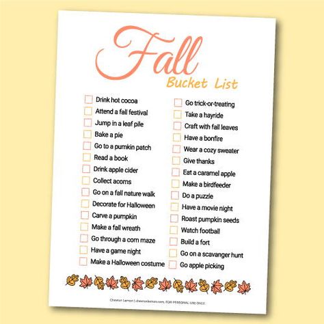 Fall Bucket List Printable, School Age Crafts, Ideas For Fun, Craft Work For Kids, Recycled Crafts Kids, Fall Activity, The Bucket List, Fun Fall Activities, Fall Bucket List