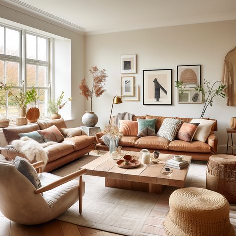 Home Decor Ideas Brown Couch, Desert Chic Living Room, Living Rooms With Brown Leather Couches, Light Brown Couch Living Room, Light Brown Couch Living Room Ideas, Tan Sofa Living Room, Tan Couch Living Room, Light Brown Couch, Leather Couch Living Room Decor