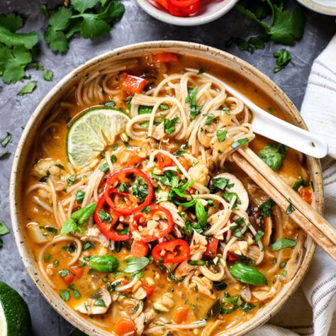 One Pot Thai Chicken Soup - Carlsbad Cravings Asian Chicken Soup, Asian Chicken Noodle Soup, Thai Noodle Soups, Thai Chicken Noodles, Thai Chicken Soup, Carlsbad Cravings, Doner Kebab, Rice Vermicelli, Asian Chicken