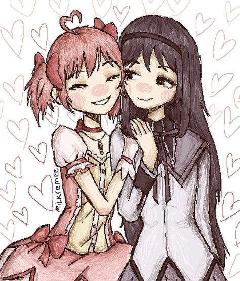 Milkremee Art, Pink Magical Girl, Aesthetic Lovers, God Drawing, Me And My Girlfriend, Mahō Shōjo Madoka Magica, Literally Us, Filipino Funny, Mahō Shōjo