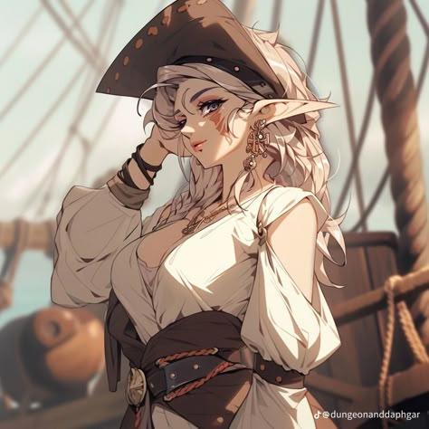 Pirate Illustration, Anime Pirate, Half Elf, Elf Characters, Female Elf, Pirate Art, Dungeons And Dragons Characters, 판타지 아트, Dnd Characters