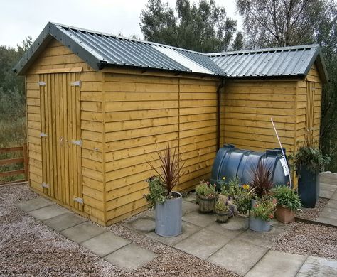 L Shaped Shed, Workshop Building, Wood Sheds, Bbq Hut, Industrial Style Furniture, Roof Flashing, Log Store, Wood Shed, Bike Shed