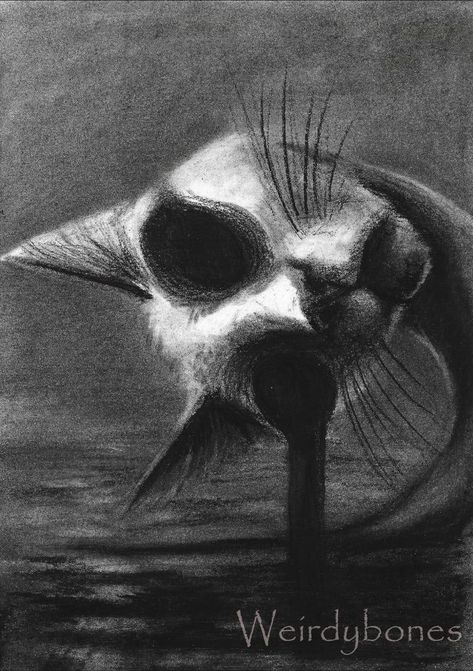 Creepy Cat Art, Dark Horror Art, A Cat Drawing, Cat Creepy, Black Cat Drawing, Creepy Animals, Dark Horror, Scary Drawings, Horror Drawing