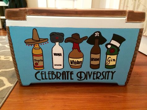 Phi Tau Cooler, Delta Sigma Phi Cooler, Sigma Phi Epsilon Cooler, Sigma Chi Frat Cooler, Frat Painting, Fraternity Cooler, Formal Cooler Ideas, Delta Sigma Phi, Formal Cooler