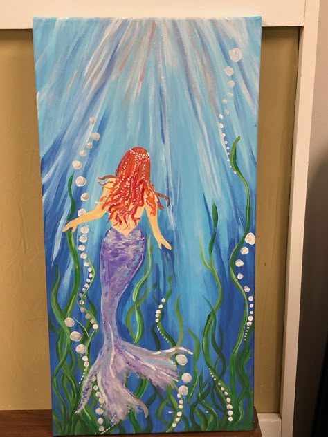 Mermaid Paintings, Mermaid Canvas, Painting Pictures, Mermaid Painting, Sip N Paint, Pallet Crafts, Mermaid Art, June 21, Painting Art Projects