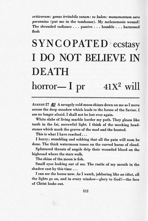 Ergodic Typesetting | page from The Journal of Albion Moonlight, Kenneth Patchen (1941) Ergodic Literature, Paradise Rot, Kenneth Patchen, Prose Poetry, Uncommon Words, Take Me To Church, Overlays Instagram, Big Words, Editing Inspiration