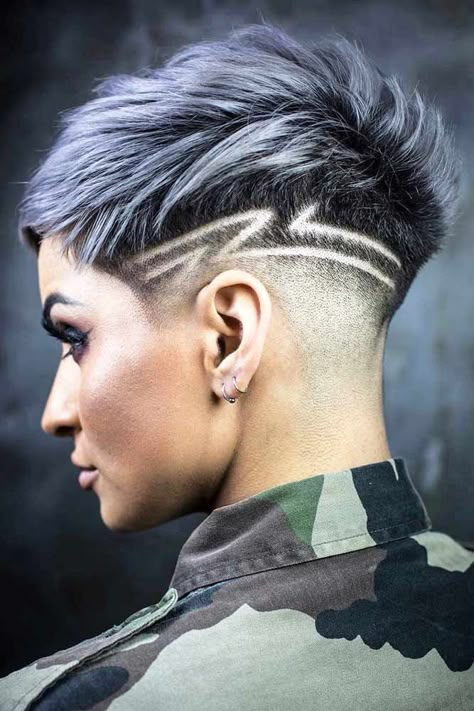 Short Pixie With Undercut Design #undercutpixie #pixiehaircut #undercut #haircuts STYLE OK FOR ME, BUT...I´d change the colour Short Pixie With Undercut, Pixie With Undercut, Undercut Design, Shave Designs, Shaved Designs, Undercut Designs, Shaved Hair Designs, Pixie Cut With Undercut, Haircut Designs