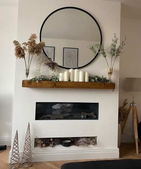 The Crafty Couple on Instagram: “• Customer Photo • Thank you @housebykate4 for sharing this photo showing our medium rustic mantel off in all its glory 😍” Empty Fireplace Ideas, Mantlepiece Decor, Oak Mantle, Fine Dining Room, Tv Over Fireplace, Floating Fireplace, Wooden Mantle, Floating Mantel, Wood Mantel