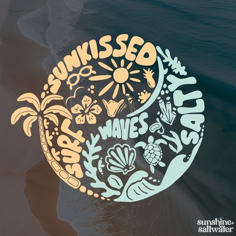 I'm obsessed!!!!! I absolutely LOVE this design. My latest collab with @studiowhitb #sunshineandsaltwater #sunkissed #salty #yinyang #ocean #beach Surf Illustration Graphic Design, Beach Graphic Design, Summer Graphic Design, T Shirt Designs Ideas, Summer Branding, Retro Surf Art, Beach Words, Summer Graphics, Sunshine Design